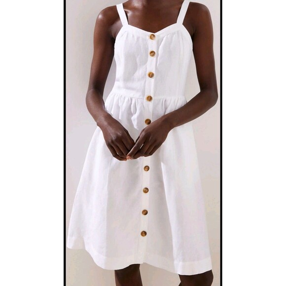 LOFT Dress Womens 12 Linen Blend Button Front Sleeveless Pockets Summer - Picture 1 of 9